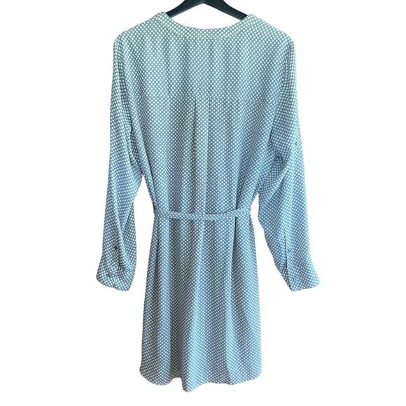 Express Shift Dress Size L Grey White Polka Dot Long Sleeves Belt Pockets - Picture 5 of 14